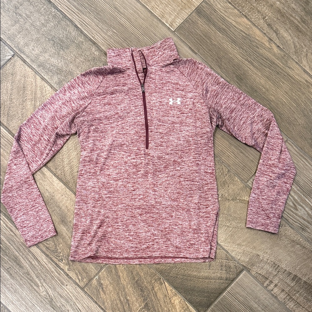 Under Armour Tech Twist Quarter Zip Pullover Med Burgundy Heather Athletic Top - Picture 4 of 12